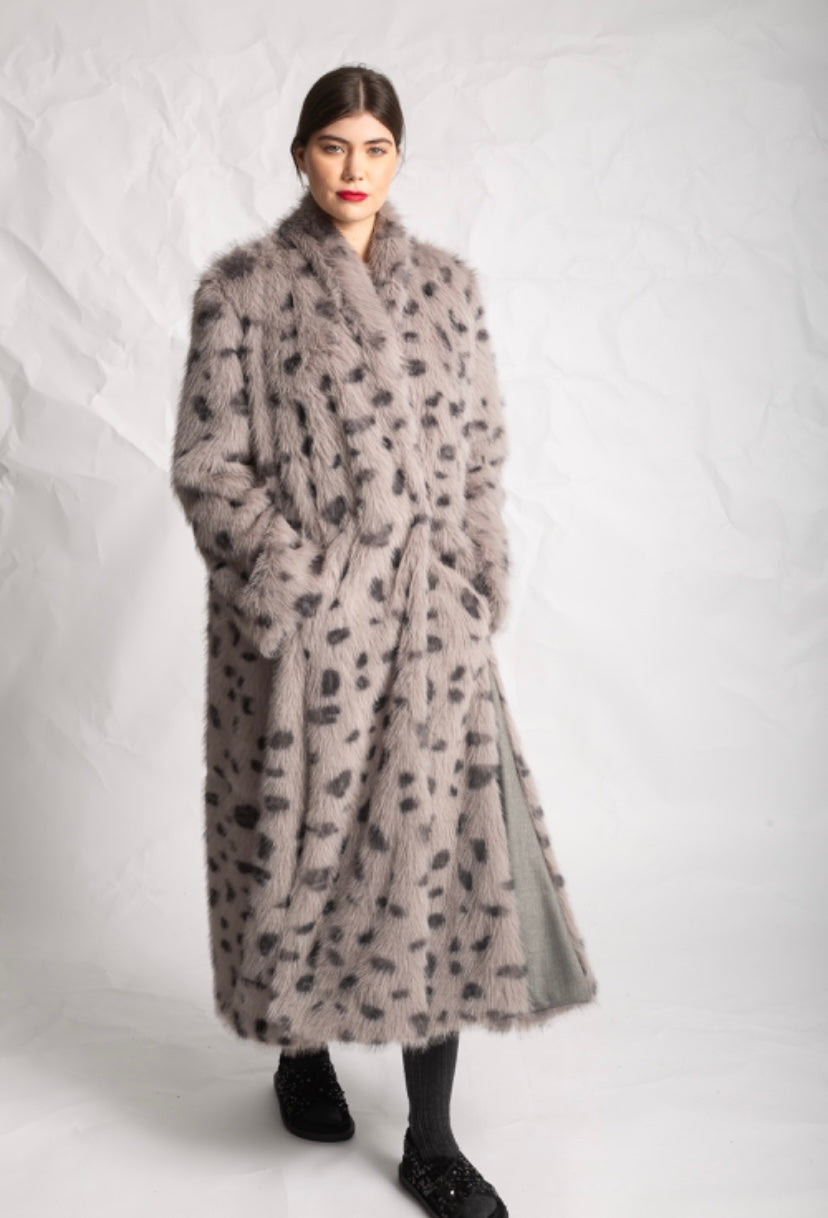 Grey leopard print fur coat best sale